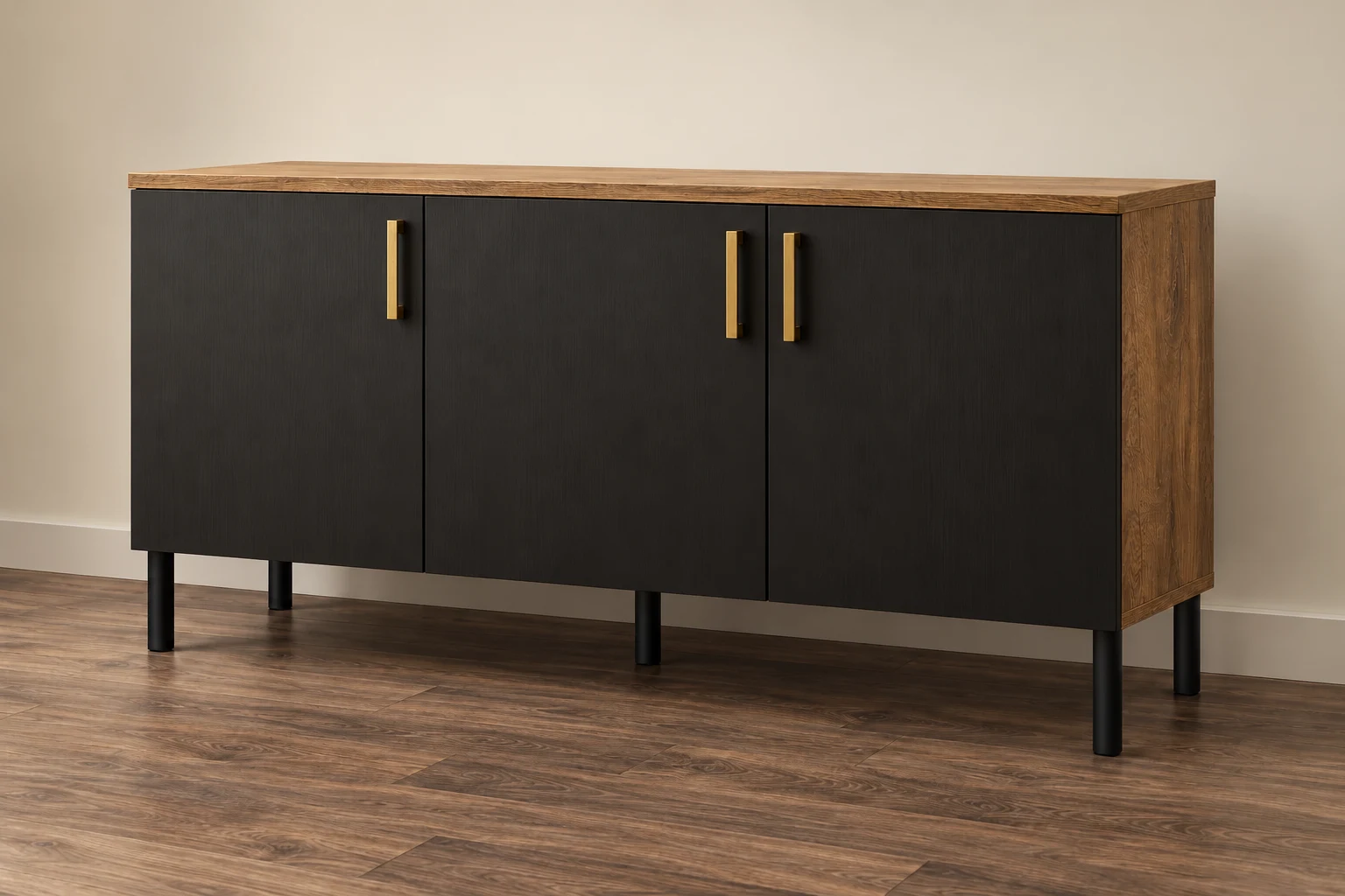 Sideboards in oak-effect and charcoal finishes