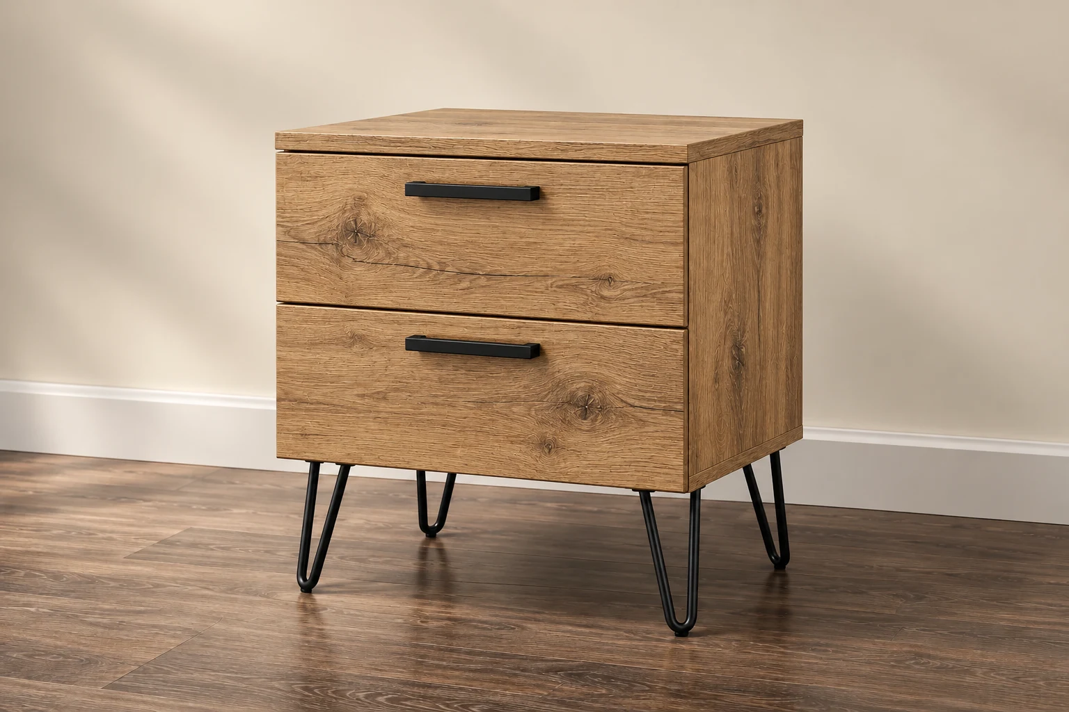 Bedside Cabinet — Natural Wild Oak; 2 Drawer design preview