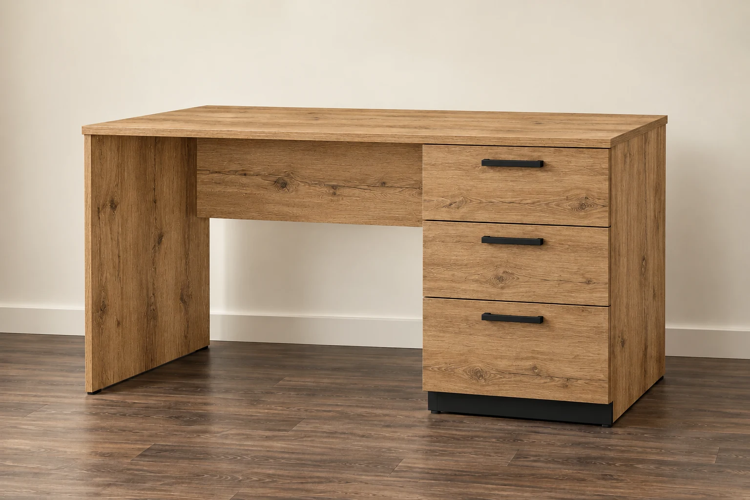 Home Office Desk — Natural Wild Oak; Desk + Pedestal Storage design preview