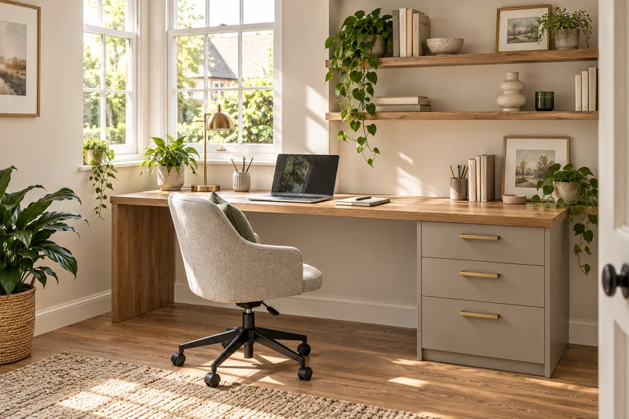 Desks & home offices in a bright, furnished home setting