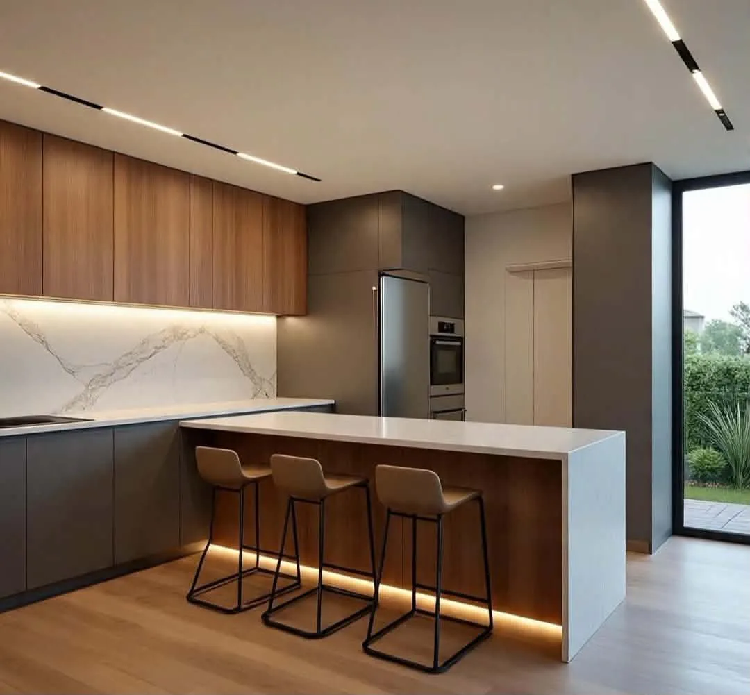 Design visual of a bespoke walnut fitted kitchen